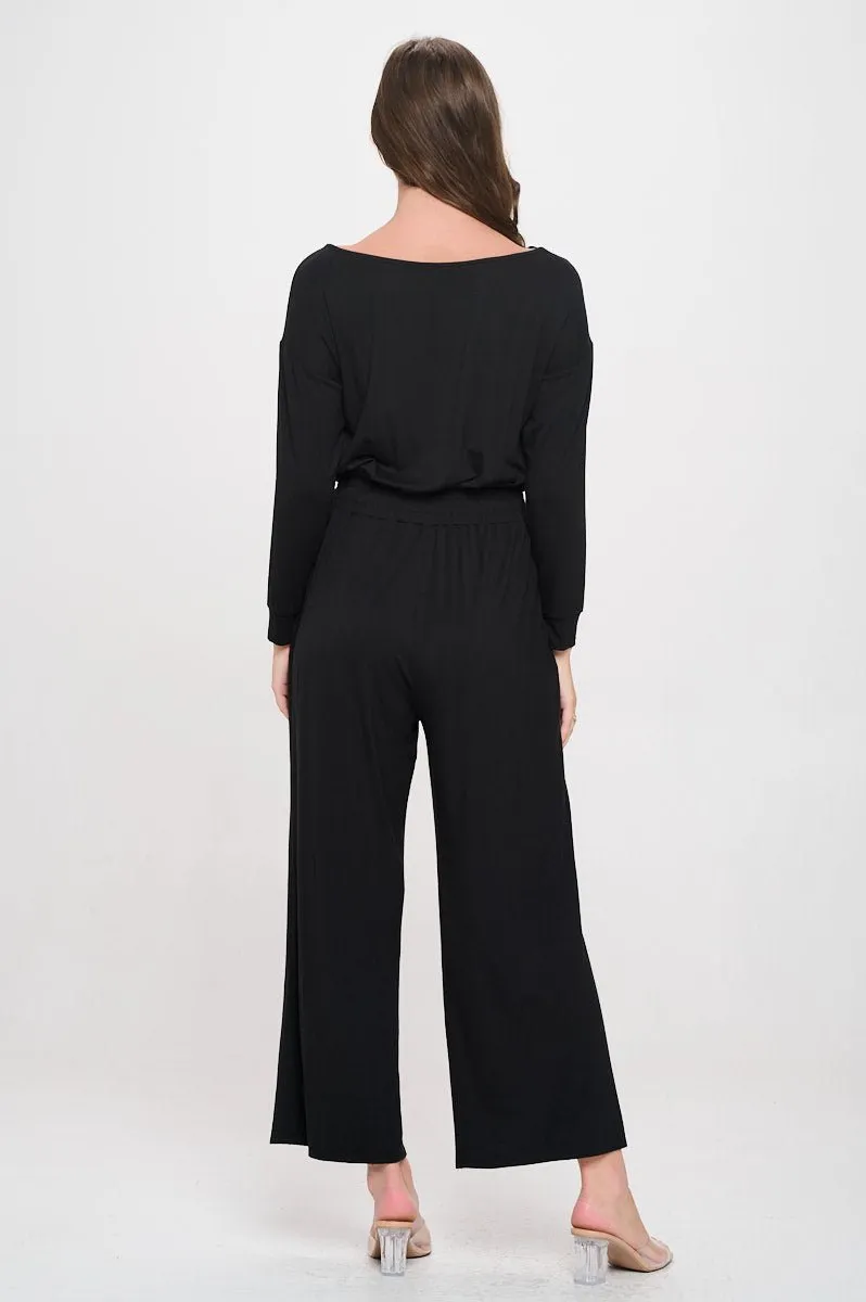 Jane Long Sleeve Boat Neck Jumpsuit