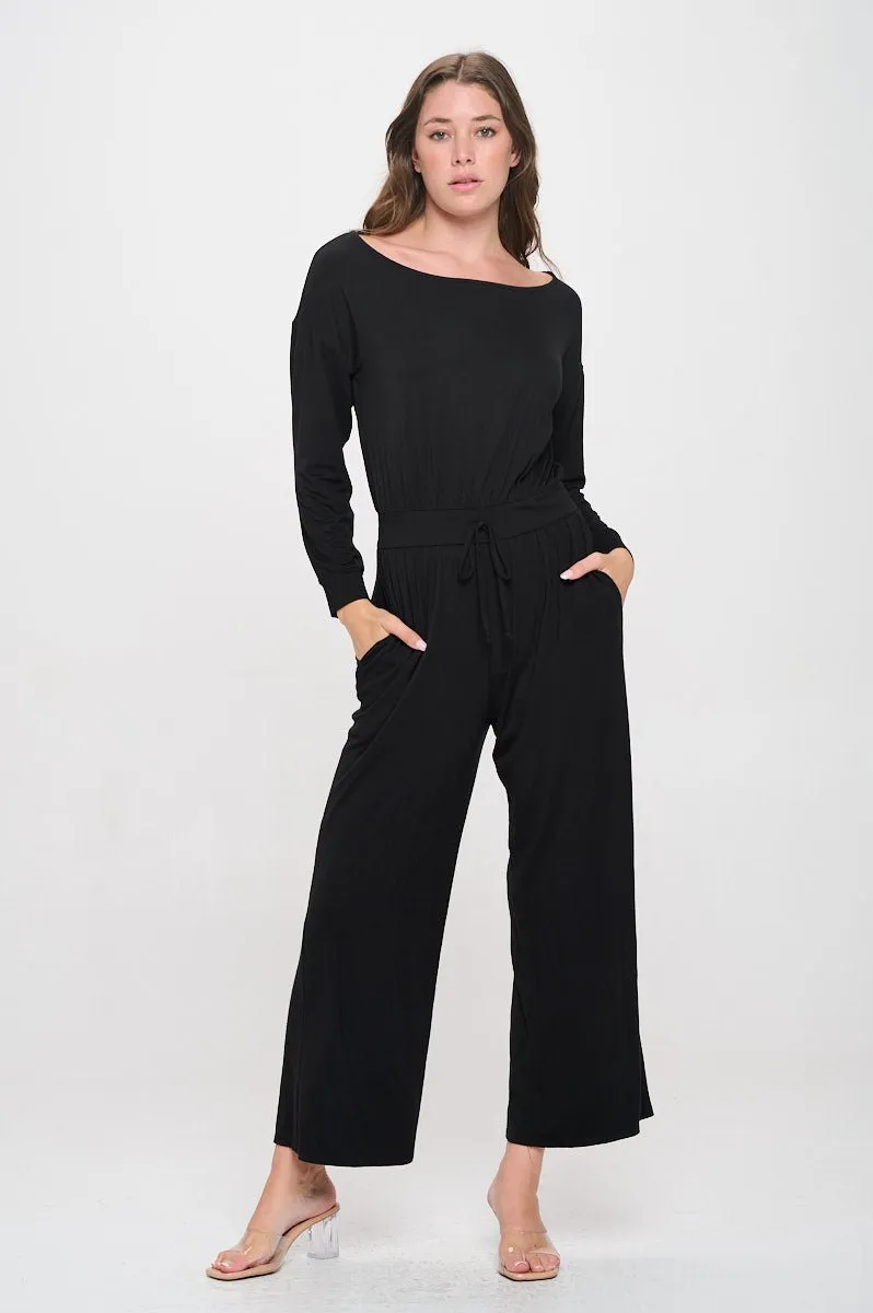 Jane Long Sleeve Boat Neck Jumpsuit