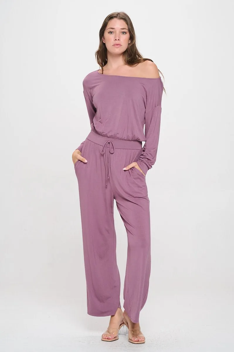 Jane Long Sleeve Boat Neck Jumpsuit