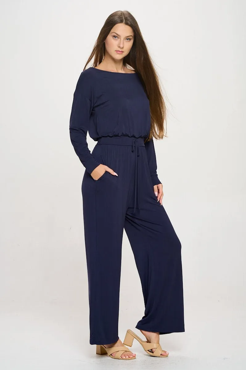 Jane Long Sleeve Boat Neck Jumpsuit