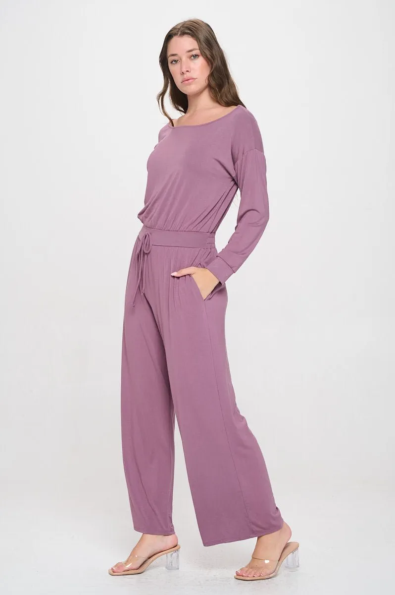 Jane Long Sleeve Boat Neck Jumpsuit