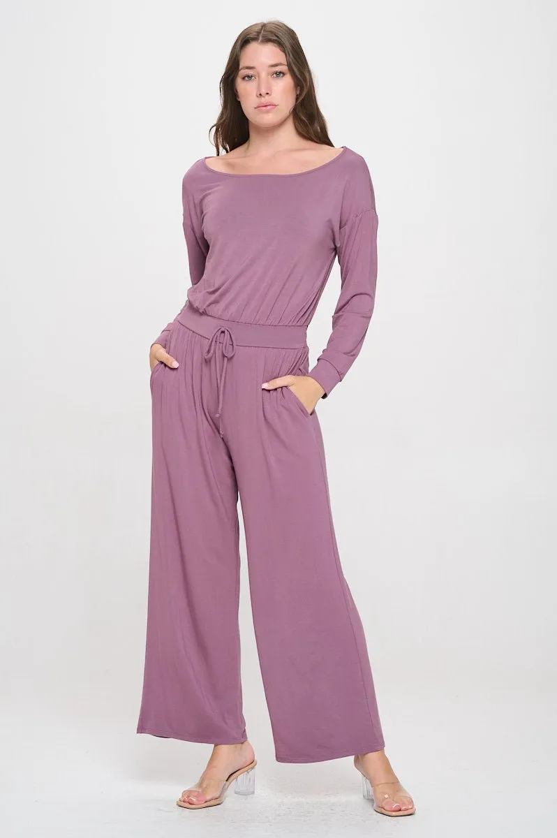 Jane Long Sleeve Boat Neck Jumpsuit