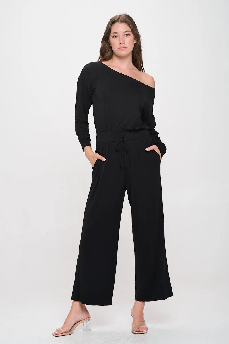 Jane Long Sleeve Boat Neck Jumpsuit