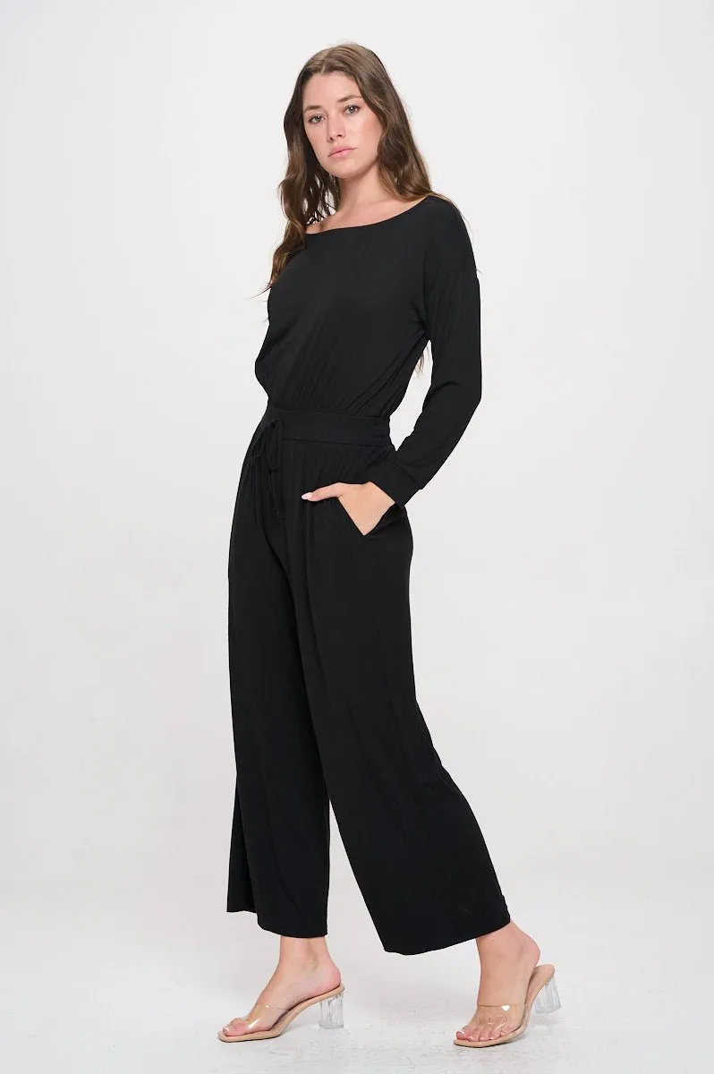 Jane Long Sleeve Boat Neck Jumpsuit