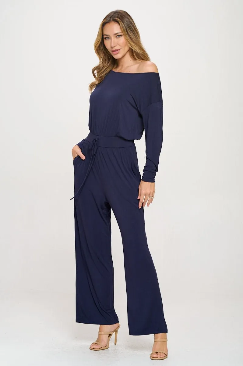 Jane Long Sleeve Boat Neck Jumpsuit