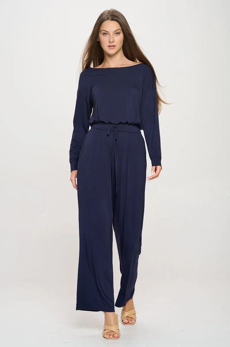 Jane Long Sleeve Boat Neck Jumpsuit