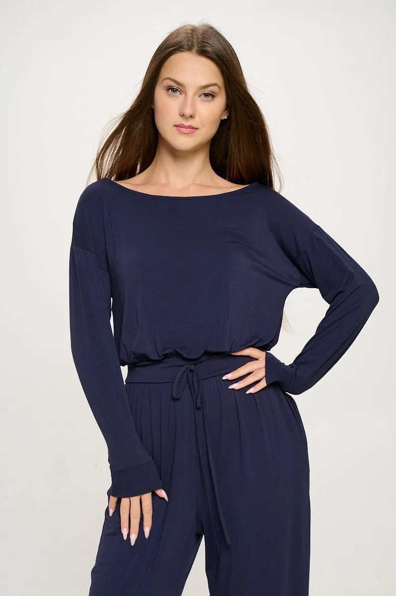 Jane Long Sleeve Boat Neck Jumpsuit