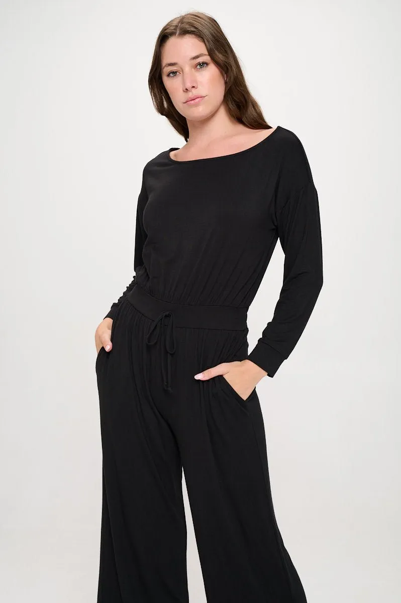 Jane Long Sleeve Boat Neck Jumpsuit