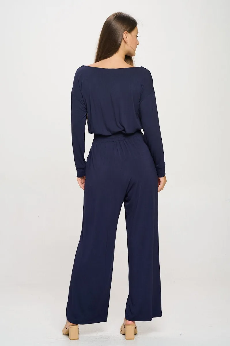 Jane Long Sleeve Boat Neck Jumpsuit