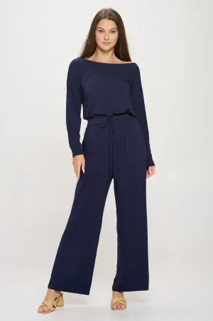 Jane Long Sleeve Boat Neck Jumpsuit