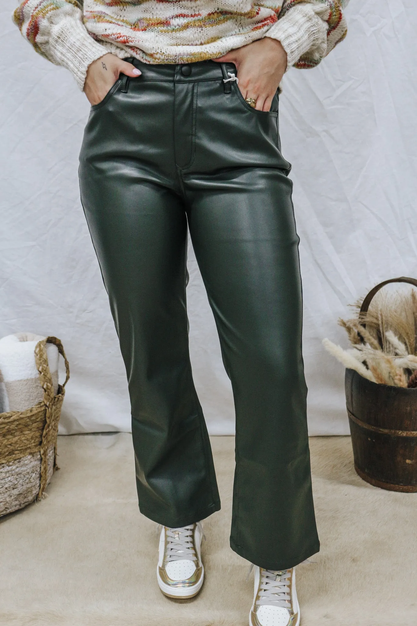 Jeanne Hunter Green Leather Crop Pants