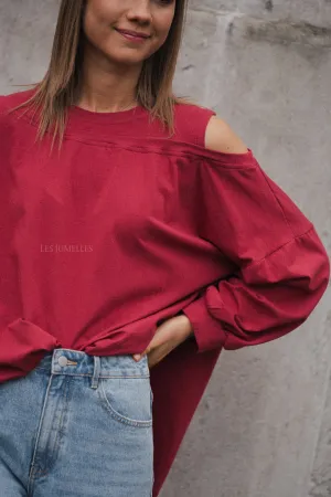 Kate asymmetric shirt cherry red