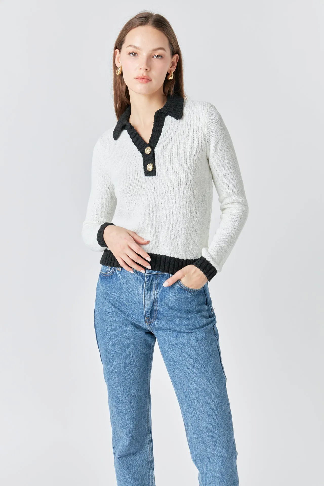 Knit Collared Contrast Sweater