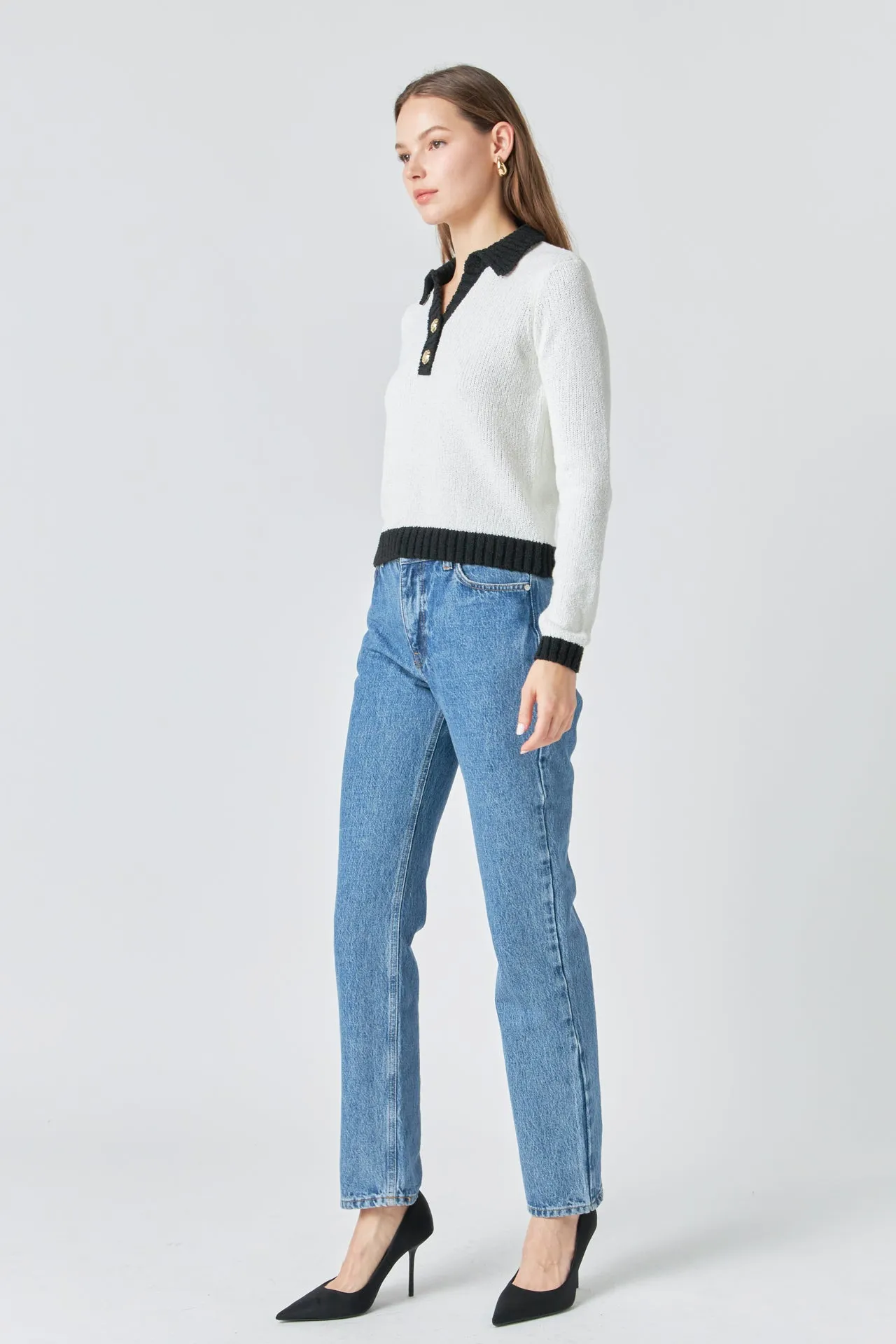 Knit Collared Contrast Sweater