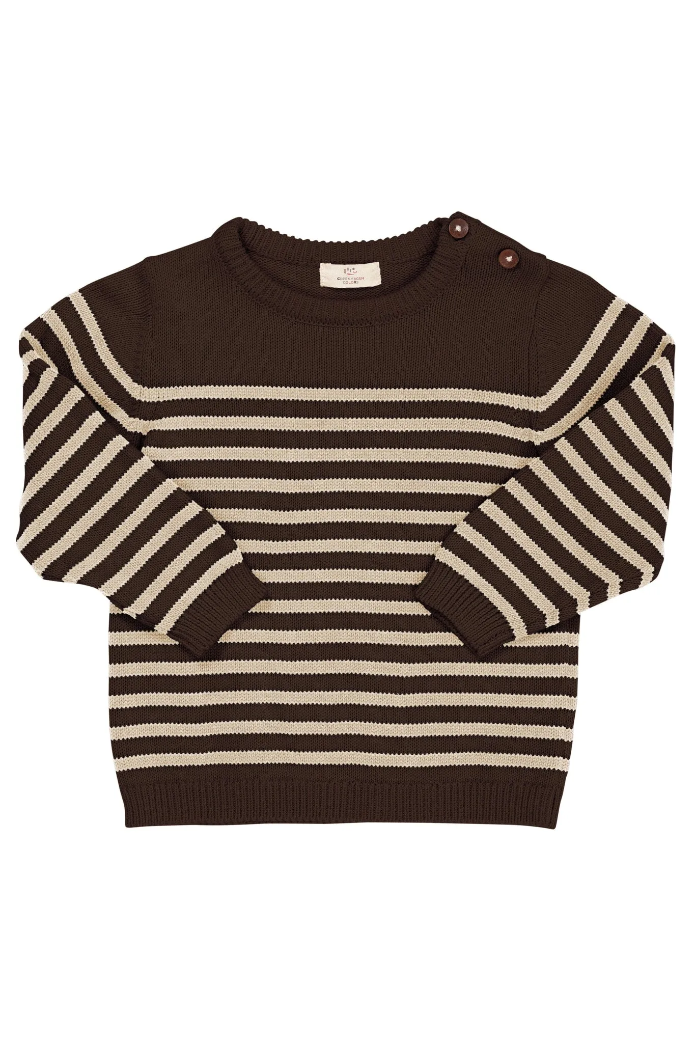 KNITTED STRIPED SAILOR JUMPER - DK BROWN CREAM COMBI