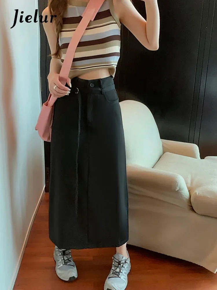 Korean Style White Y2k Suit Skirts Solid Color Casual High Waist Ankle Length Female Skirts Fashion Simple Office Ladies