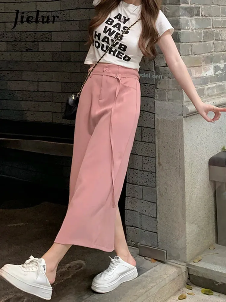 Korean Style White Y2k Suit Skirts Solid Color Casual High Waist Ankle Length Female Skirts Fashion Simple Office Ladies