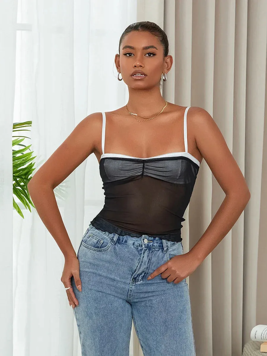 Lace Sheer Mesh Backless Sleeveless Crop Y2K Top