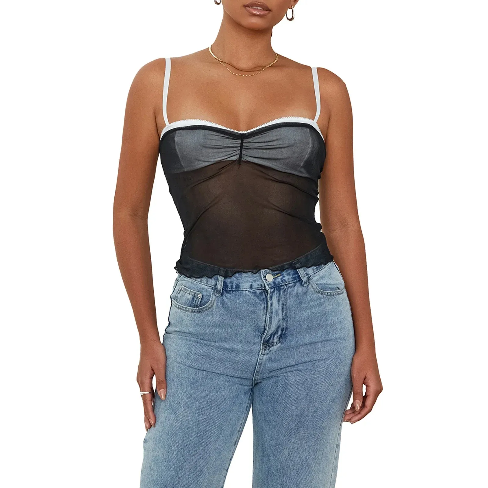 Lace Sheer Mesh Backless Sleeveless Crop Y2K Top