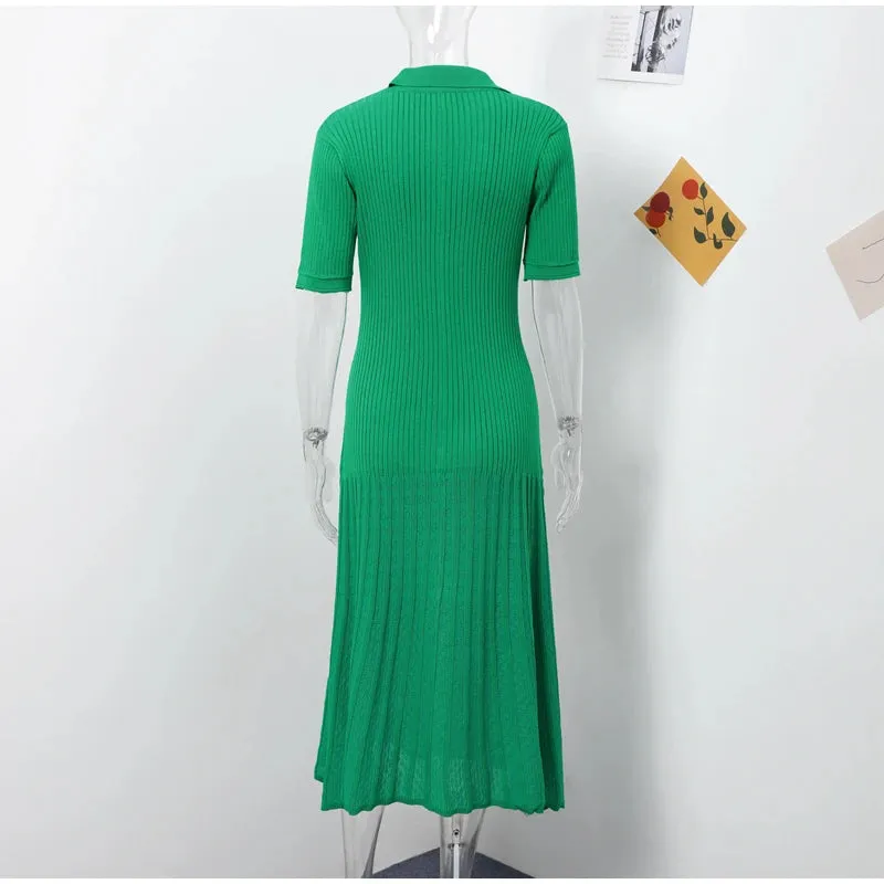 Long Dress Women Slim Wave O-neck Short Sleeve Hip Package Dresses