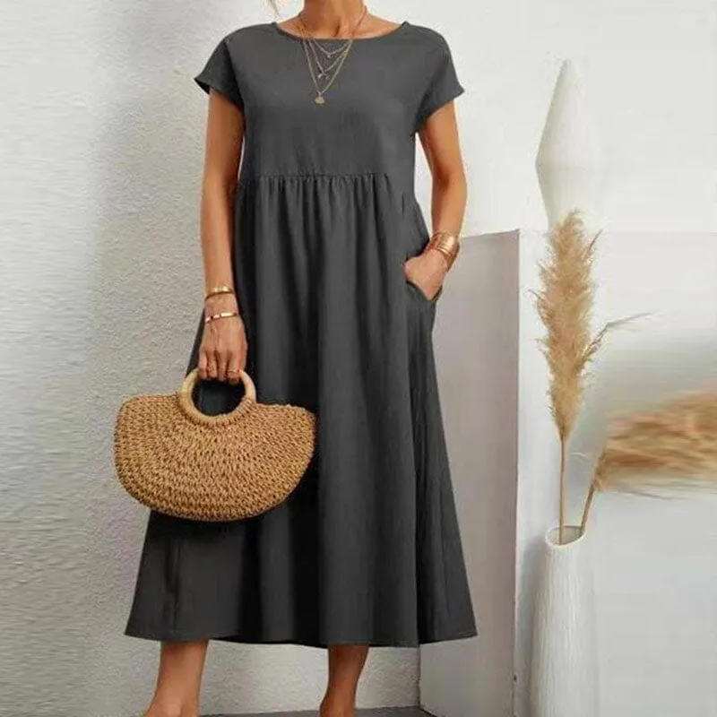 Long Round Neck A-line Dress