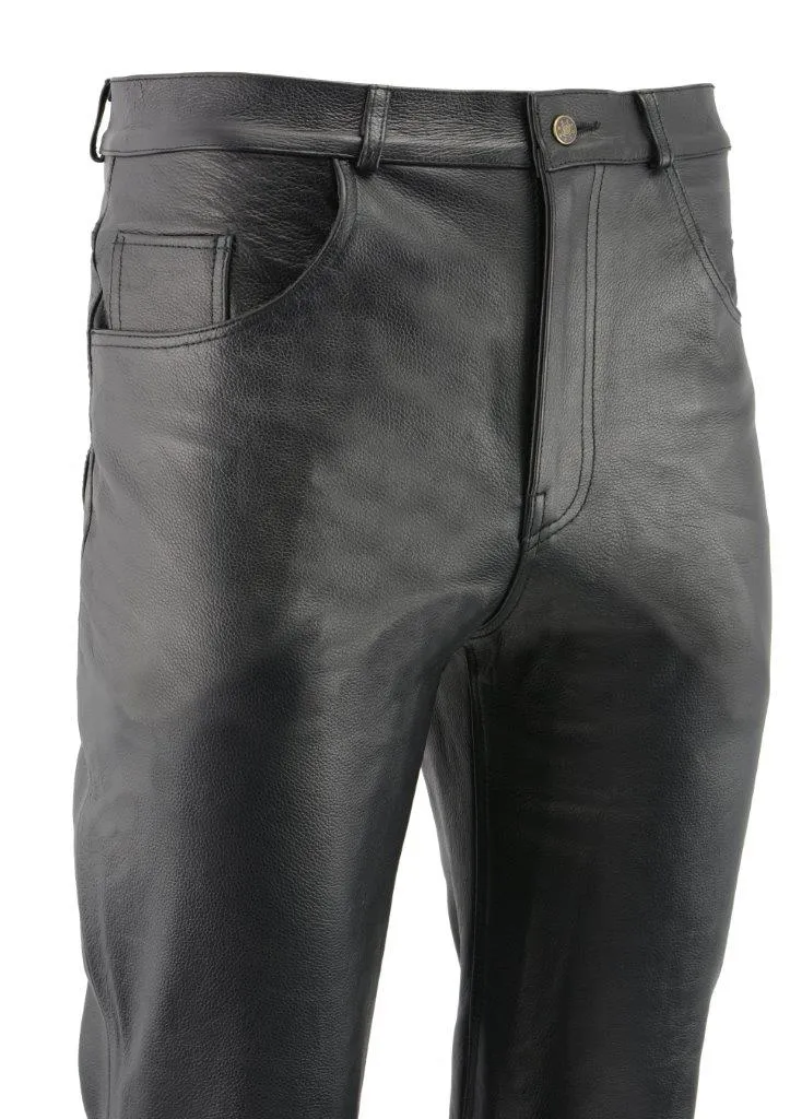 M-Boss Motorcycle Apparel BOS15570 Men’s Black Jean Style Leather Pants