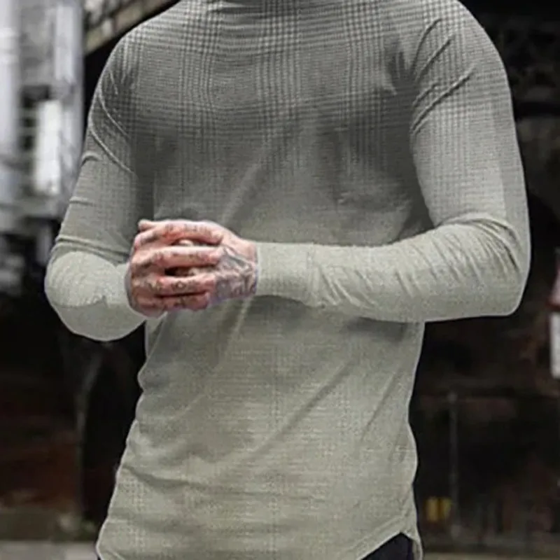 Men'S Trendy Casual Plaid Gradient Long Sleeve T-Shirt