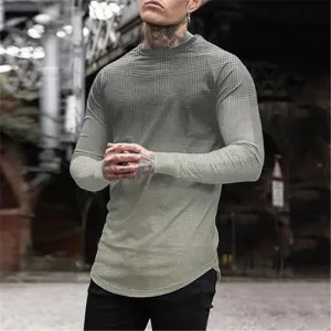 Men'S Trendy Casual Plaid Gradient Long Sleeve T-Shirt