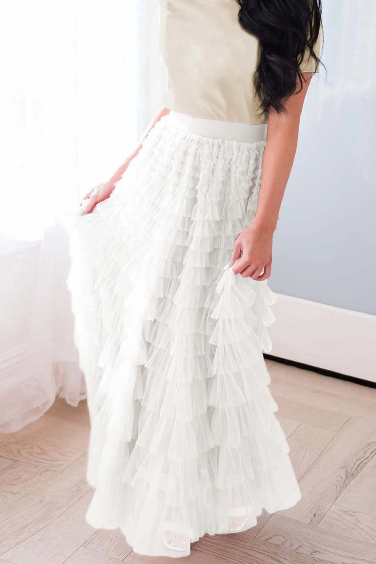 Mesh A-line Tiered Skirt