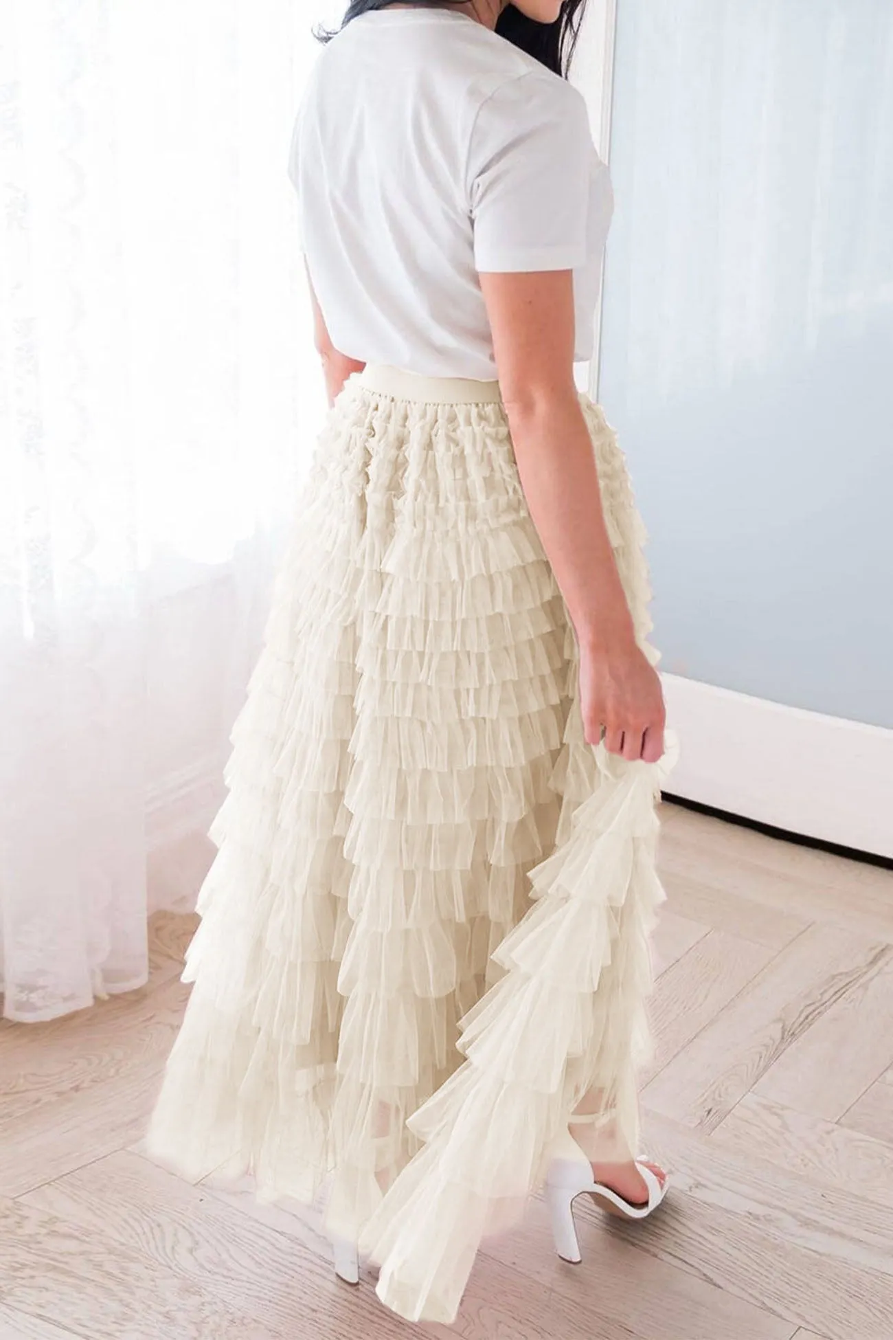 Mesh A-line Tiered Skirt