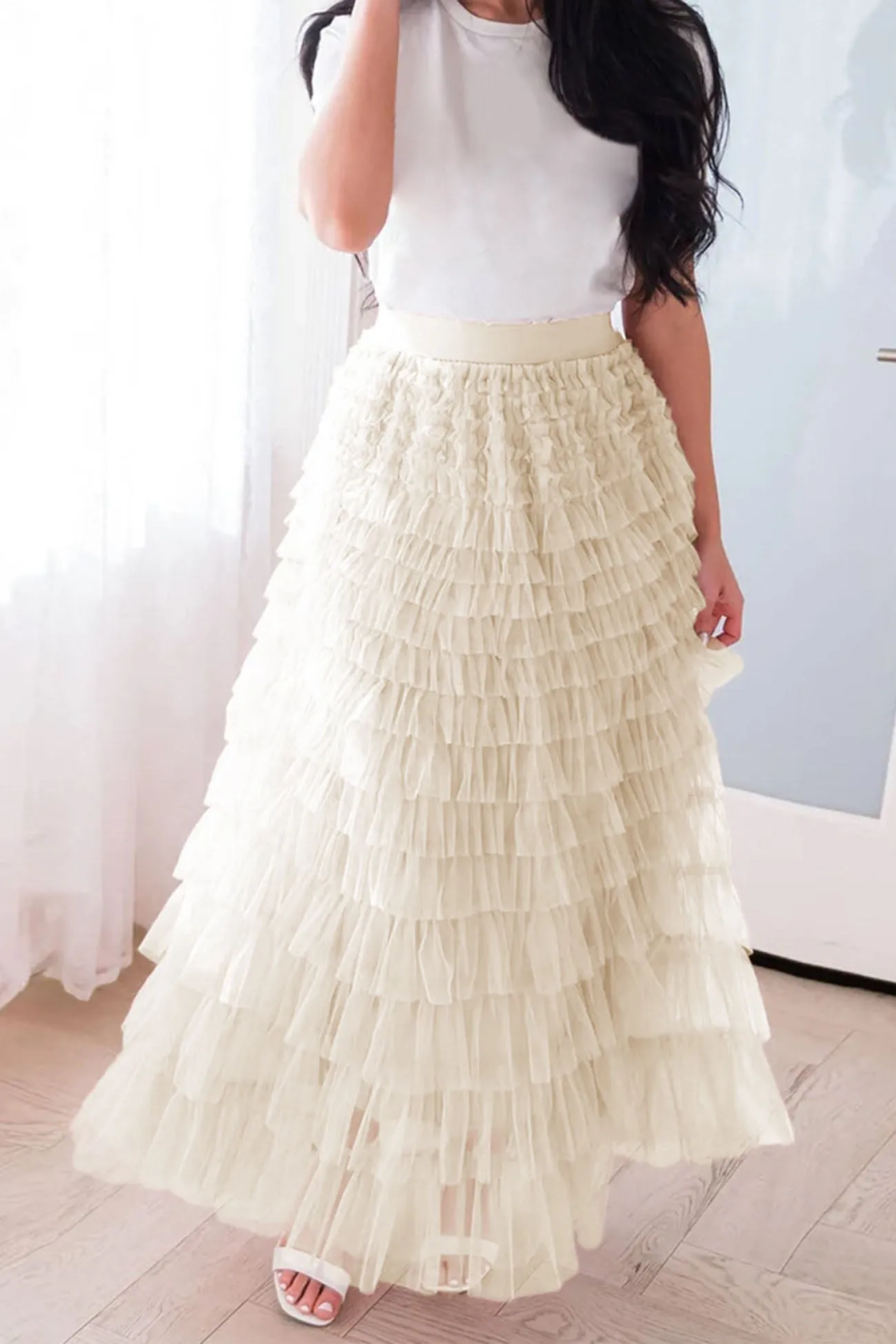 Mesh A-line Tiered Skirt