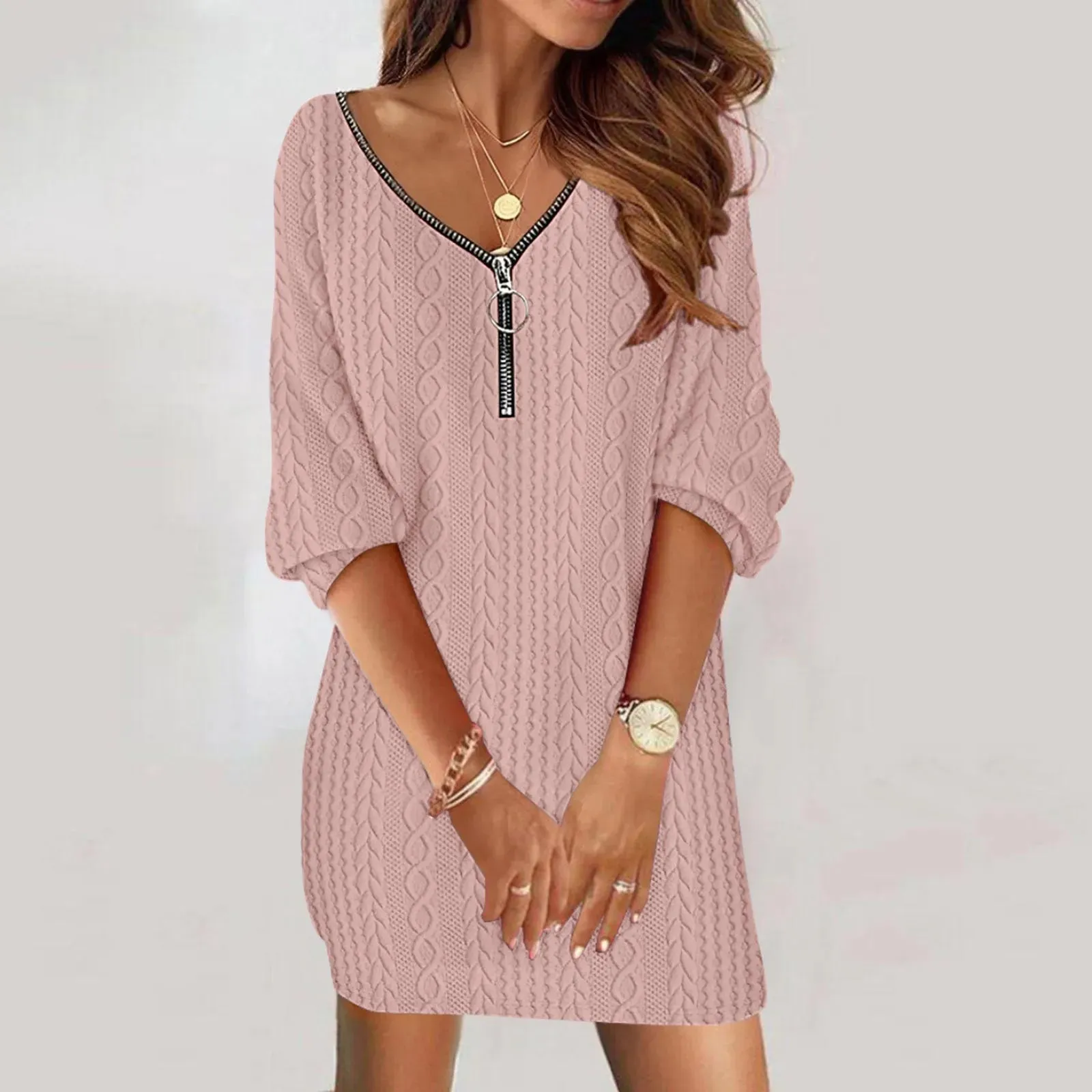 Midi Zippered Long Simple Solid Office-appropriate Casual Elegant Dress