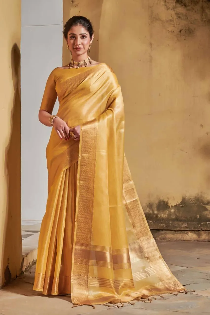 Mustard Yellow Maheshwari silk  Saree