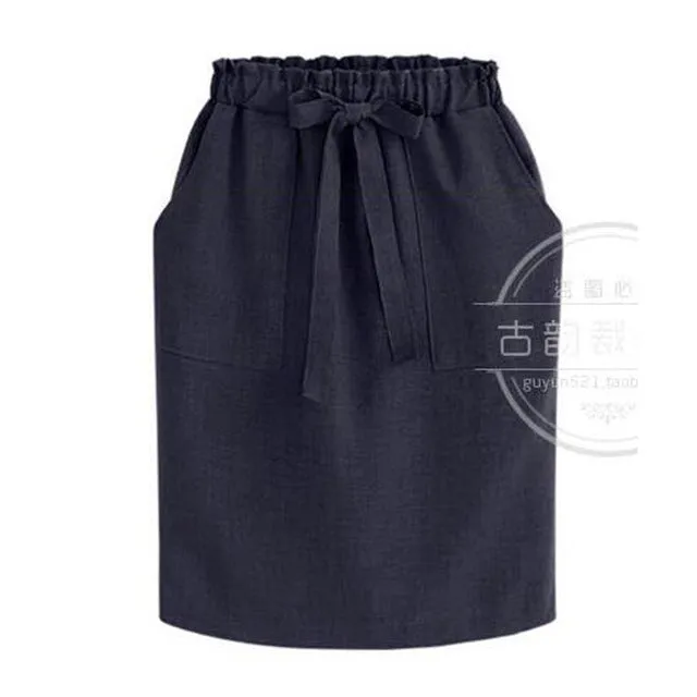 New Summer Autumn Fashion Vintage Midi Skirt Casual Skirts Women's A line Elastic Waist Loose Plus Size 3XL Office Cotton Skirt