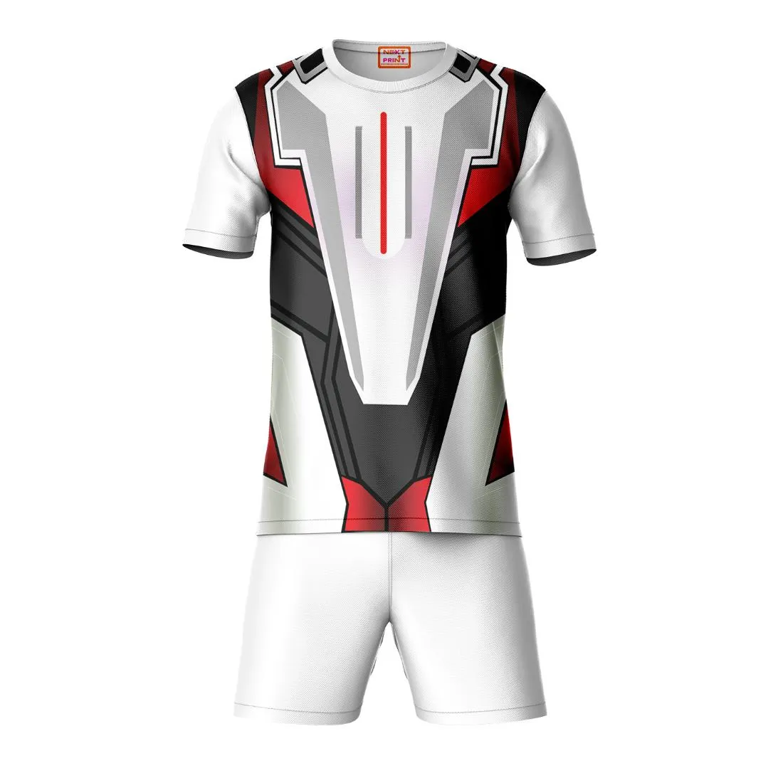 Next Print Round neck jersey white with shorts NPTS17