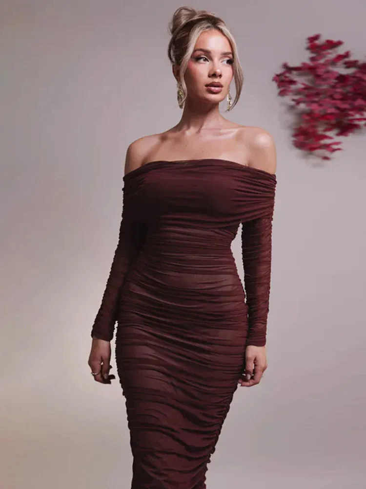 Off-shoulder Long Sleeve Sexy Maxi Dress For Women Autumn New Strapless Backless