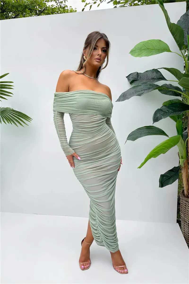 Off-shoulder Long Sleeve Sexy Maxi Dress For Women Autumn New Strapless Backless