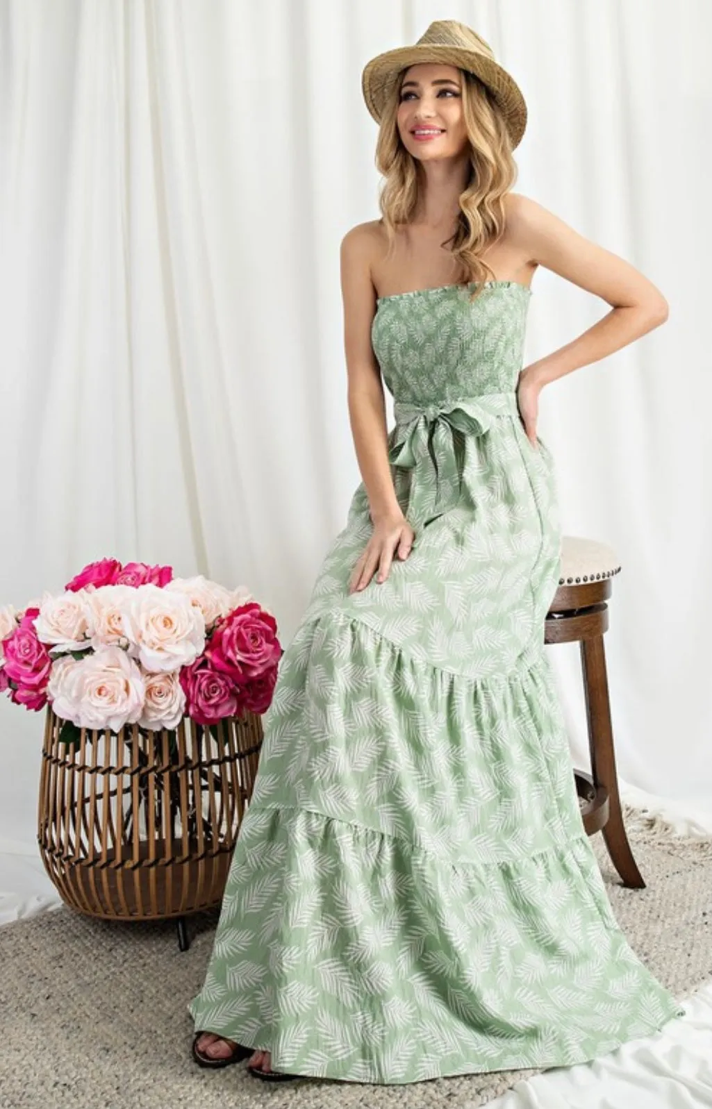 Off To The Tropics Tiered Maxi Dress: Sage