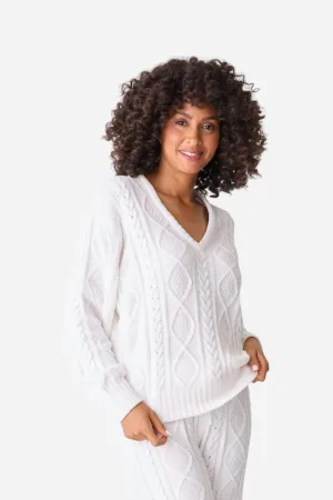 PJ Salvage Long Sleeve Cable Crew Top Ivory