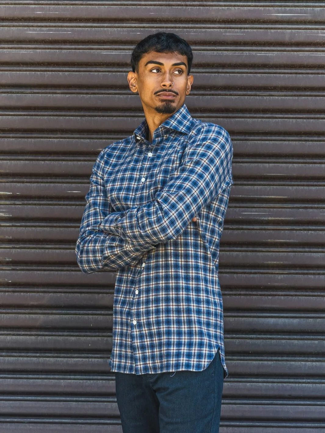 Plaid Flannel Shirt - Blue & Burgundy