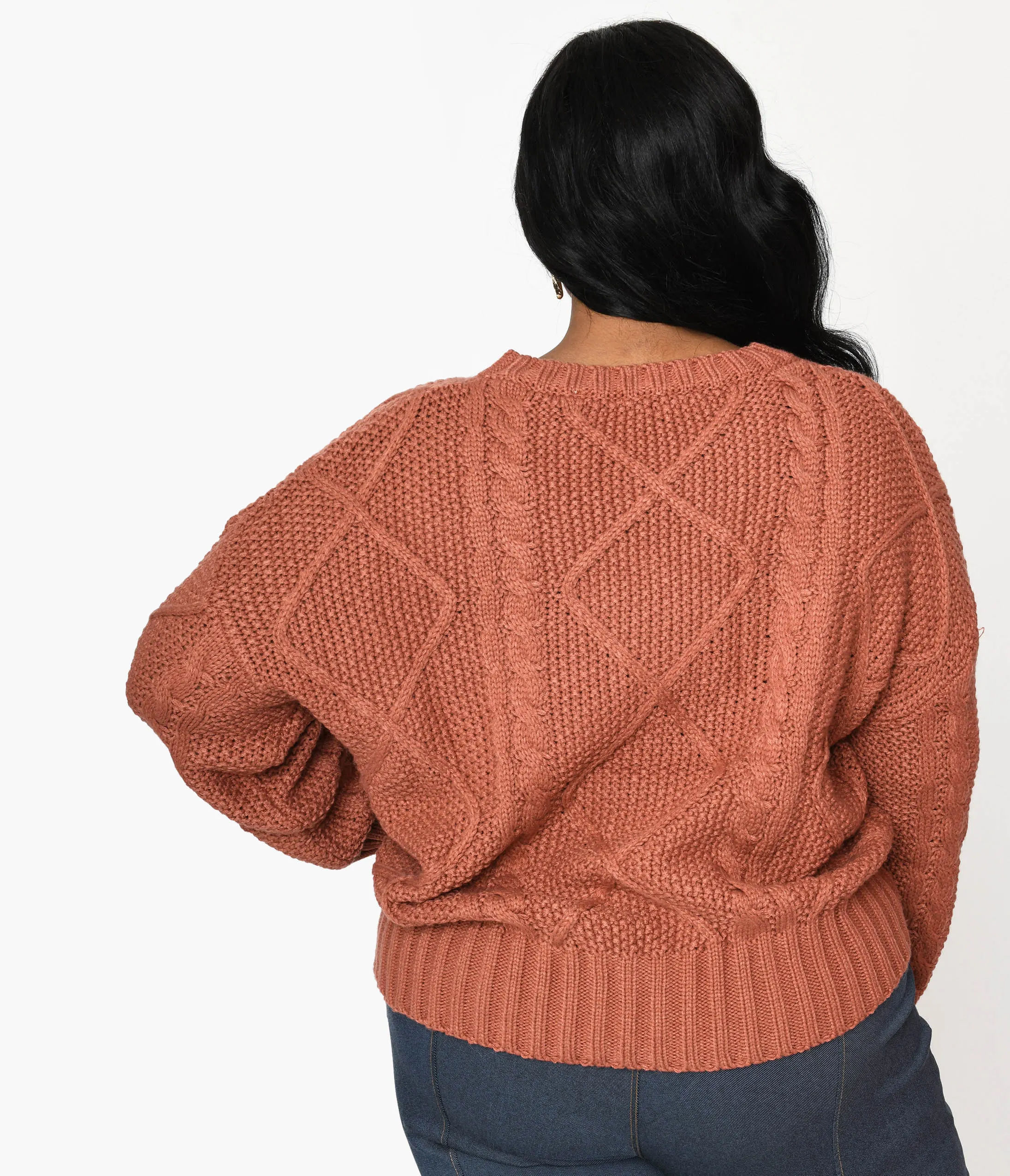 Plus Size Brick Red Cable Knit Oversize Sweater