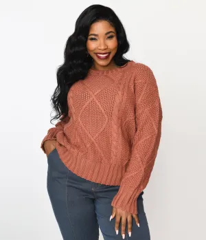 Plus Size Brick Red Cable Knit Oversize Sweater