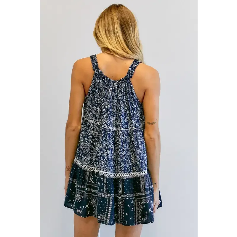 PRINTED HALTER NECK MINI DRESS