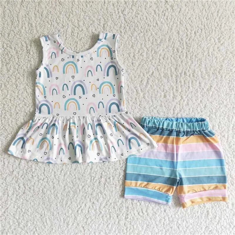 rainbow tops striped shorts Outfits GSSO0011