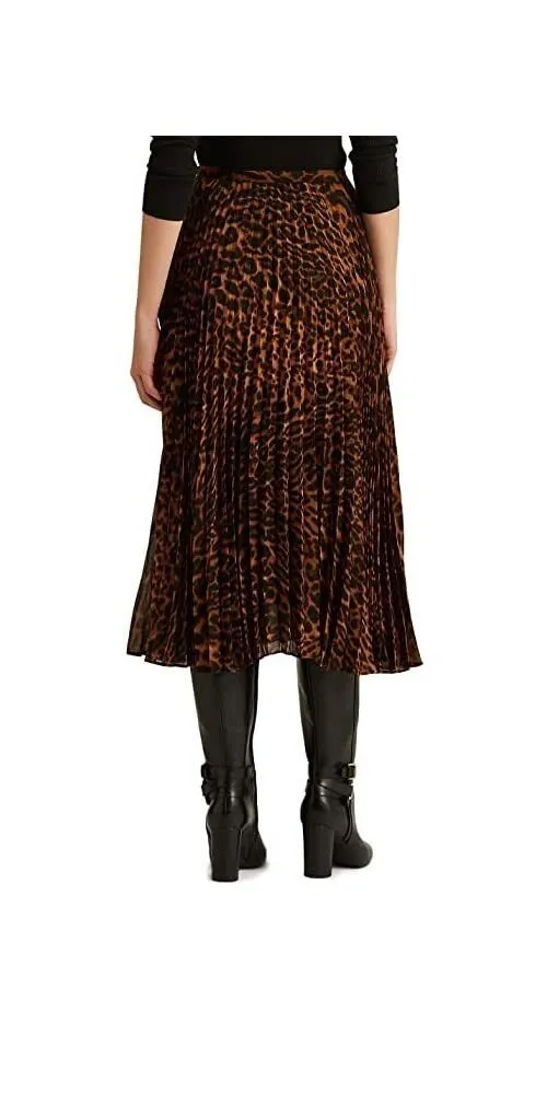 Ralph Lauren Animal Print Pleated Midi Skirt