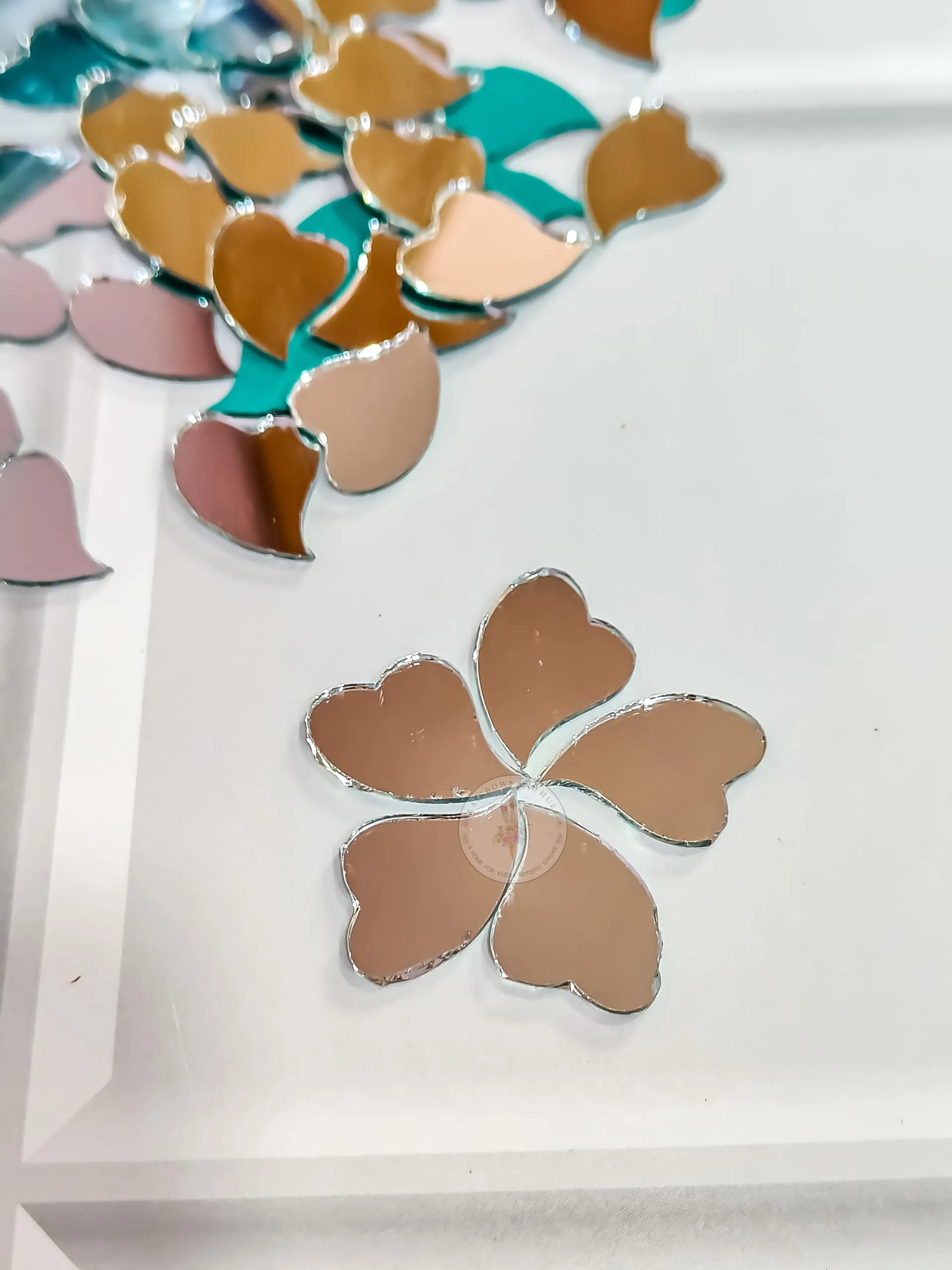 R&H Craft Mirrors Petal Heart Shape, for LIPPAN Art, Crafts, Mirror Work, mud & Mirror Art and Create Beautiful Artwork for Home, Office, or Gifting etc (2 CM)