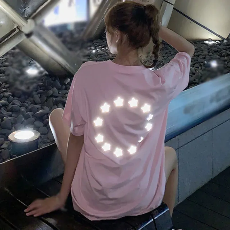 Reflective Short-sleeved Tee Tops