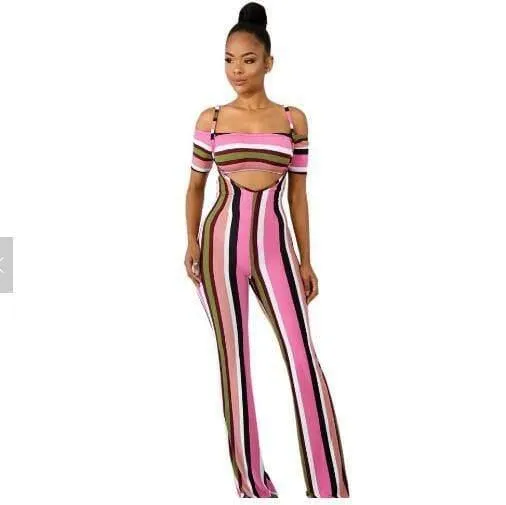 Sexy off shoulder striped printed bodycon jumpsuit