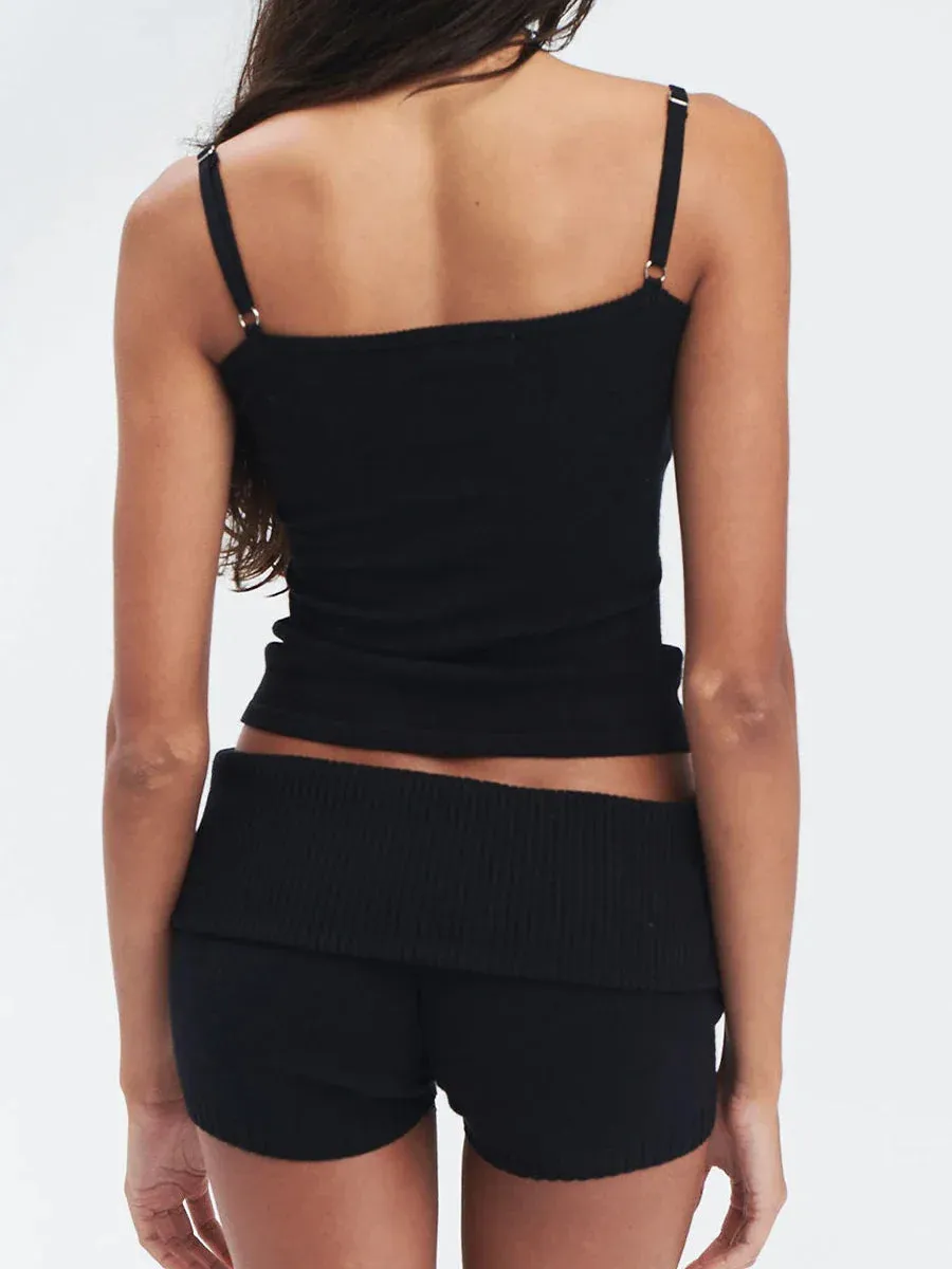 Sexy Ribbed Knit Cami Crop Top Shorts Matching Out Fits Y2K Pajamas