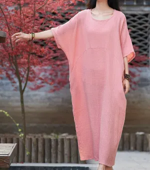 Short Sleeve Women Dresses Casual Linen Cotton Women Dresses BXF97215